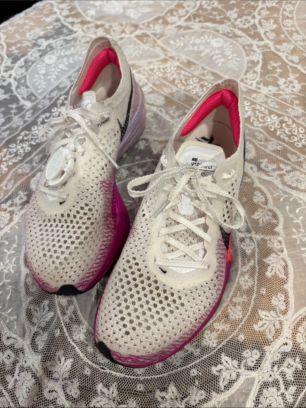 Nike Women’s Flyknit Running Shoes - White with Pink Accents